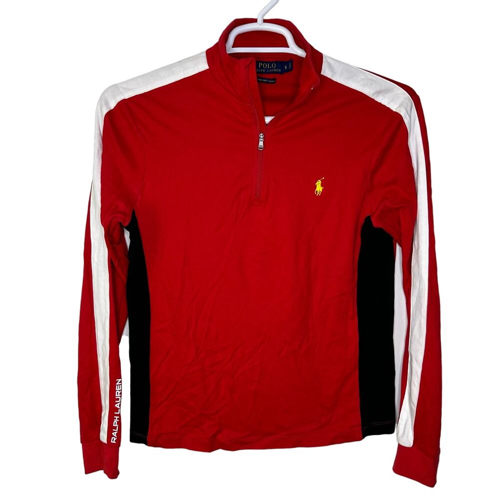 Polo Ralph Lauren Mens Small 1/4 Zip Long Sleeve Red Pima Soft Touch 100% Cotton